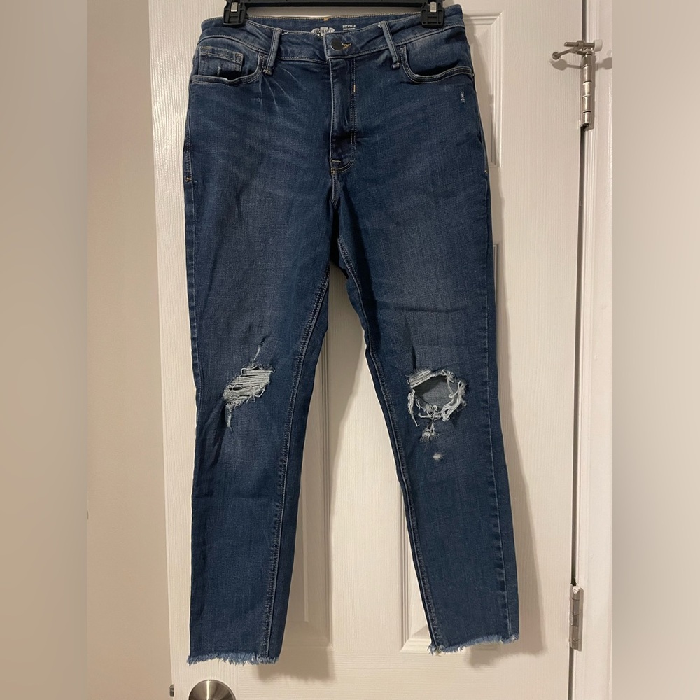 Old Navy Women's Dark Blue Distressed Skinny Jeans